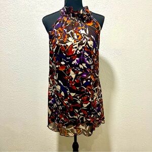 Xhilaration Women’s Small Brown Multicolored Floral Pattern Halter Dress